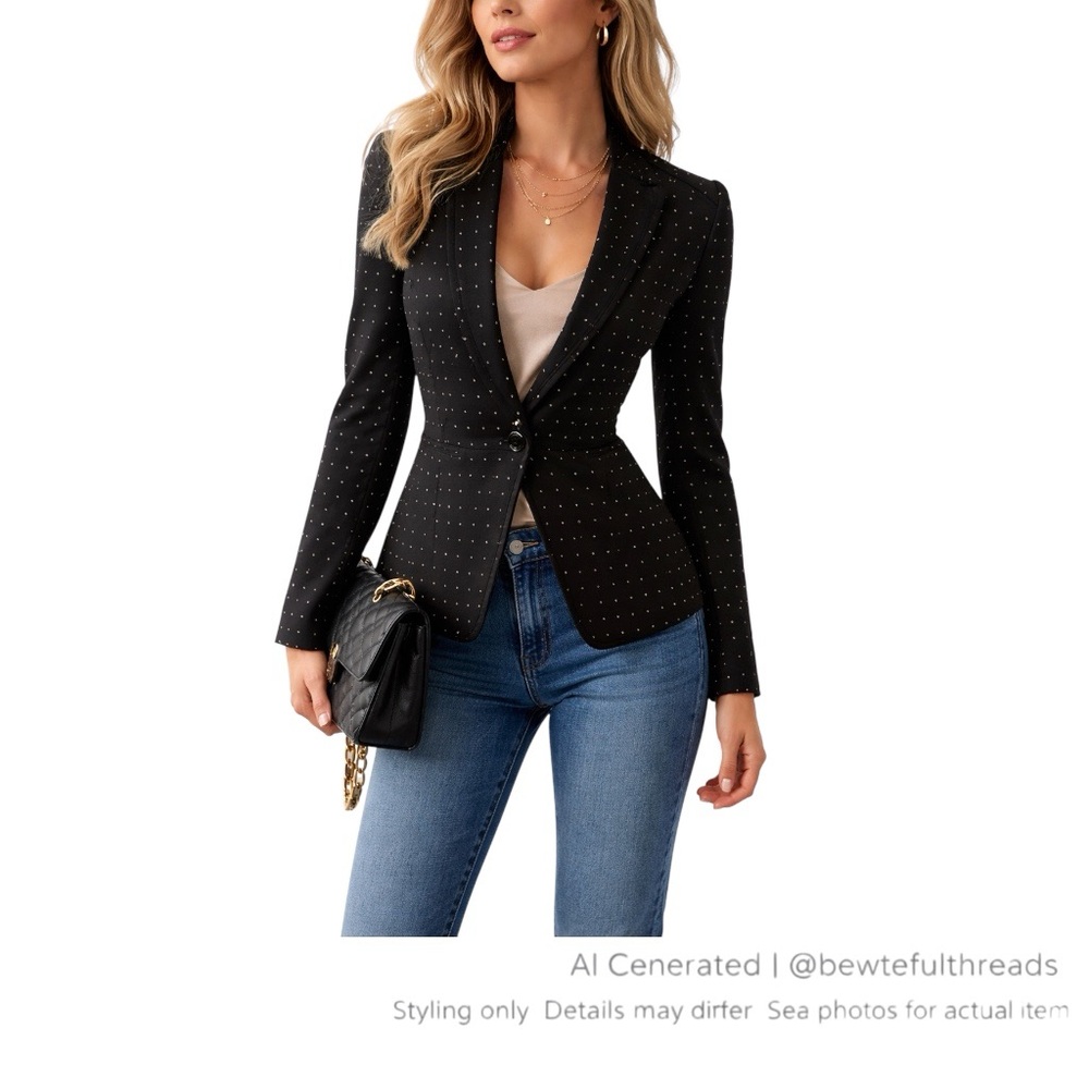 White House Black Market 00 Black Polka Dot Career Blazer Snatched Waist
